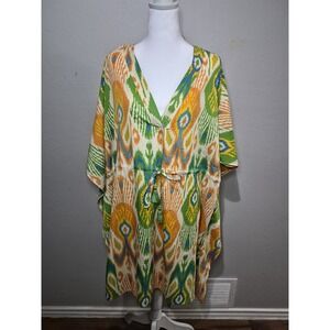 Lulla Collection NY USA Woman's Kaftan Dress One Size Colorful Boho Lightweight